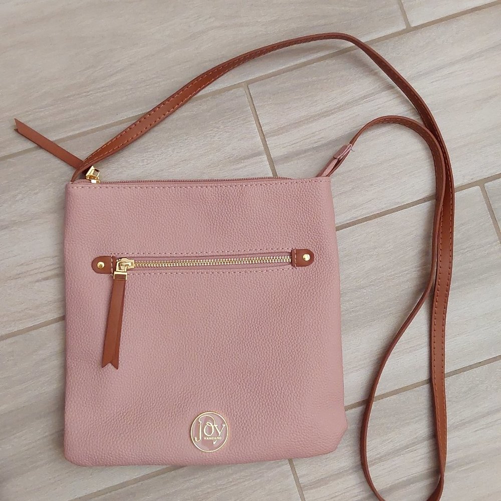 Joy Mangano NWOT Mauve Pink Pebble Leather Crossbody Handbag.  Size 9x9
